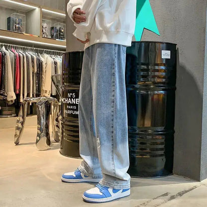 Harajuku Smile Print Baggy Pants Men Streetwear Wide Leg Oversize Jeans Vintage Y2k