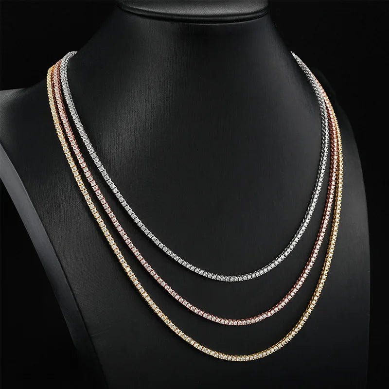 Hip hop jewelry necklace Tennis 3mm-6mm trendy classic tennis chain Copper inlaid zircon single row diamond chain