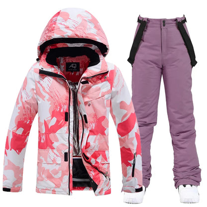 Fashion, Waterproof Snow Suit Sets for Women, Snowboarding Clothing, Ski Costumes, Winter Wear, Jacket Strap Pant for Girl's