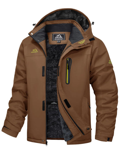 Men's Winter Jacket Waterproof Windproof Fleece Lined Parka Warm Thermal Coat with Removable Hood Outdoor Ski Snowboard Jacket