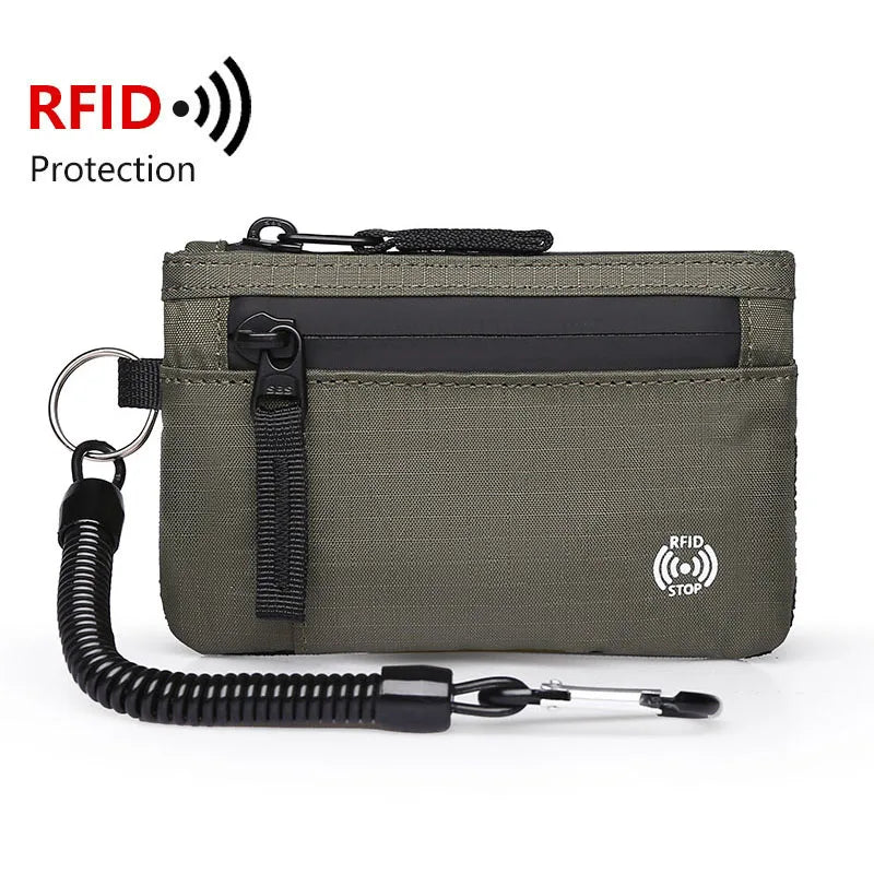 Zipper Rfid Wallet Mini Coin Purse Women Men's Nylon Short Wallet Retro Key Card Holder Small Money Bag Trend Youth Mini Handbag