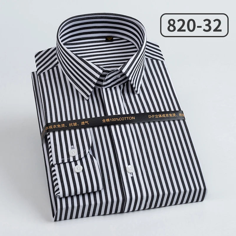 Men's pure cotton long sleeved shirt slim fit high-end light luxury 100 count striped heterochromatic collar wrinkle resistant