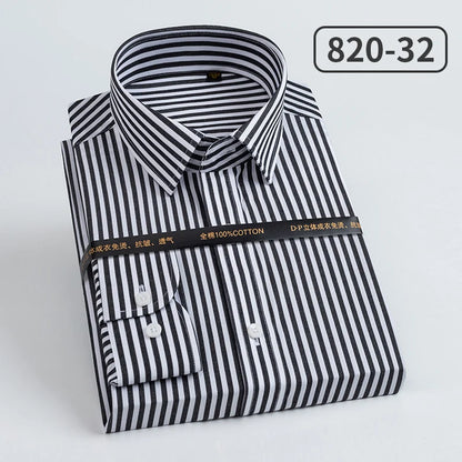 Men's pure cotton long sleeved shirt slim fit high-end light luxury 100 count striped heterochromatic collar wrinkle resistant