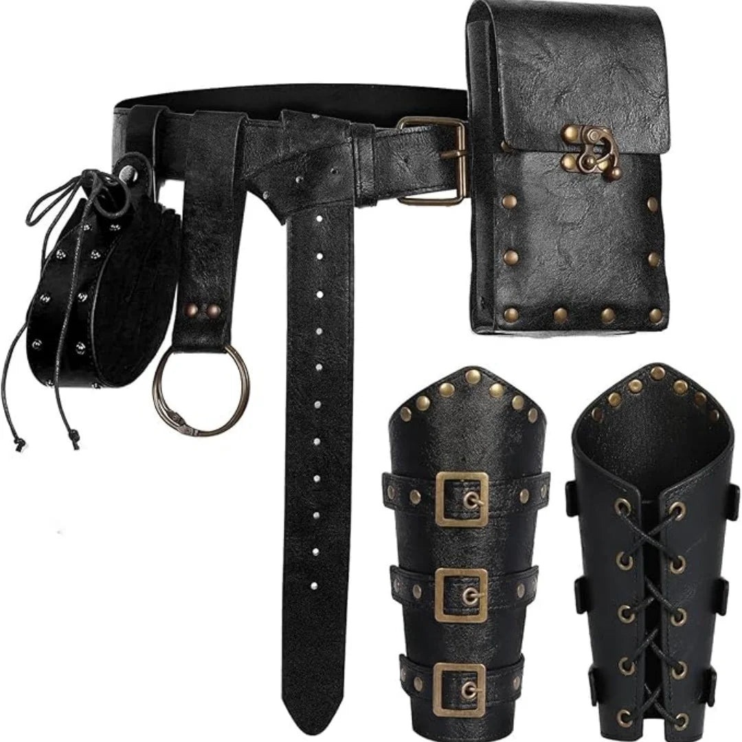 Renaissance Leather Belt Pouch Purse Viking Medieval Leather Bracers for Halloween Retro Medieval Festival Costume Cosplay