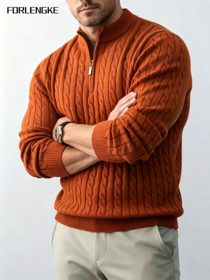 FORLENGKE Men's Business Casual Half Zip Mock Neck Cable Knit Sweater, Soft Warm Acrylic Long Sleeve Pullover for Fall Winter Of