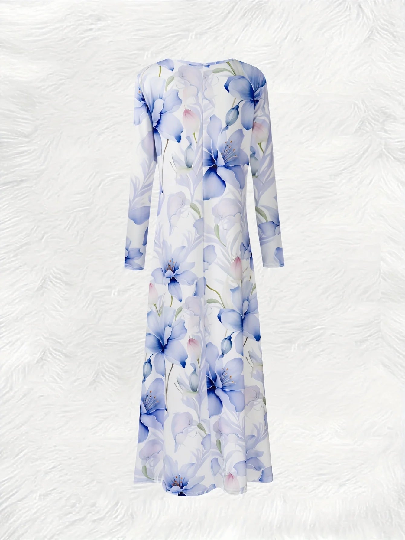 Printed Design casual style Blue Floral Pattern Print Dress women's dress