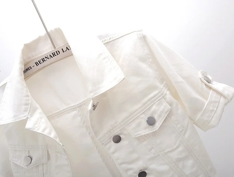 Summer White Short Women Denim Jacket Thin Slim Outerwear Half Sleeve Jeans Jackets Female