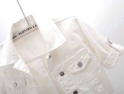 Summer White Short Women Denim Jacket Thin Slim Outerwear Half Sleeve Jeans Jackets Female