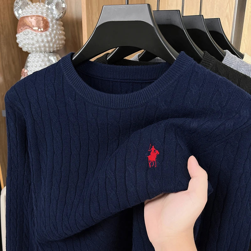 Luxury Men's Brand Spring High Quality Knit Sweater Round Neck Jacquard Embroidery Long Sleeves Pullover Leisure Fashion Men's C