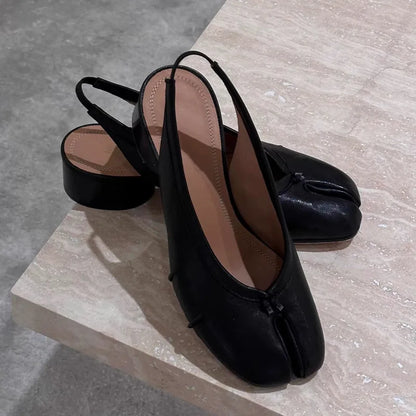 2025 Spring Summer Fashion Soft Leather Split Toe Women Pumps Casual Comfortable 3.5cm Low Heeled Slingbacks Tabi Ballet Shoes