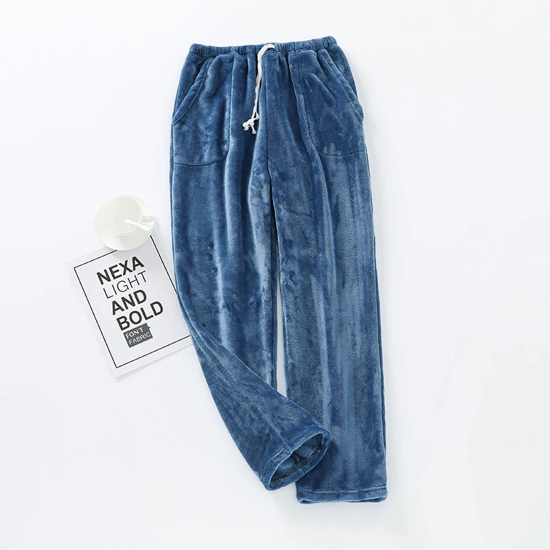 Men's Thickened Flannel Sleep Pants Winter Warm Double-sided Fleece Loose Large Size Long Pants Coral Fleece Home Pants Outdo...