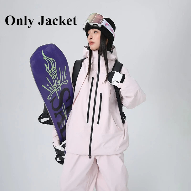 2026 New Women Skiing Jackets Loose Zipper Hooded Windproof Breathable Waterproof Ski Tops Outdoor Men Sports Snowboarding Coats