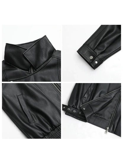 CHIC VEN Woman PU Jacket Solid Loose New Retro Standing Collar Motorcycle Faux Leather Coat Female Top Spring Autumn 2026