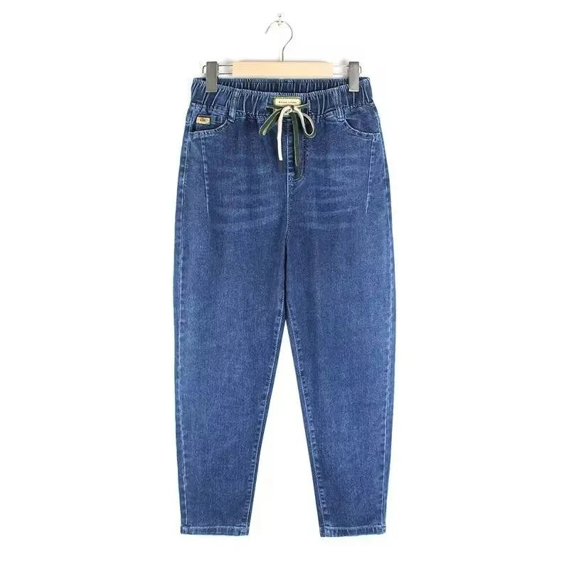 Women's Jeans Streetwear 2025 Spring Autumn New Elastic high waisted Harun pants Female Pocket Casual Denim Nine points Pants