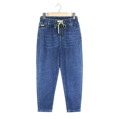 Women's Jeans Streetwear 2025 Spring Autumn New Elastic high waisted Harun pants Female Pocket Casual Denim Nine points Pants