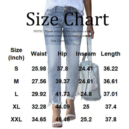 Spring Autumn Women's Denim Pants Ladies Slim Jeans Ripped Raw Edges Straight Leg Jeans Women Tight Leggings Soft Pencil Pants