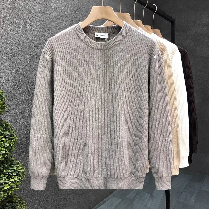 Men's Sweater Vertical Stripes Round Neck Pullovers High Quality Inner Soft Knitted Fashion Versatile Undershirt