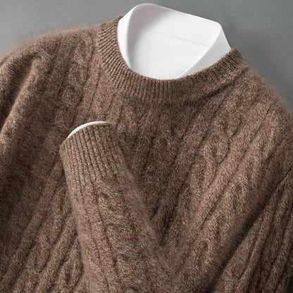 ZOCEPT 100% Natural Cashmere Men's Sweater Autumn Winter Thick Warm O-Neck Casual Pullover Knitted Twisted Flower Sweater Top