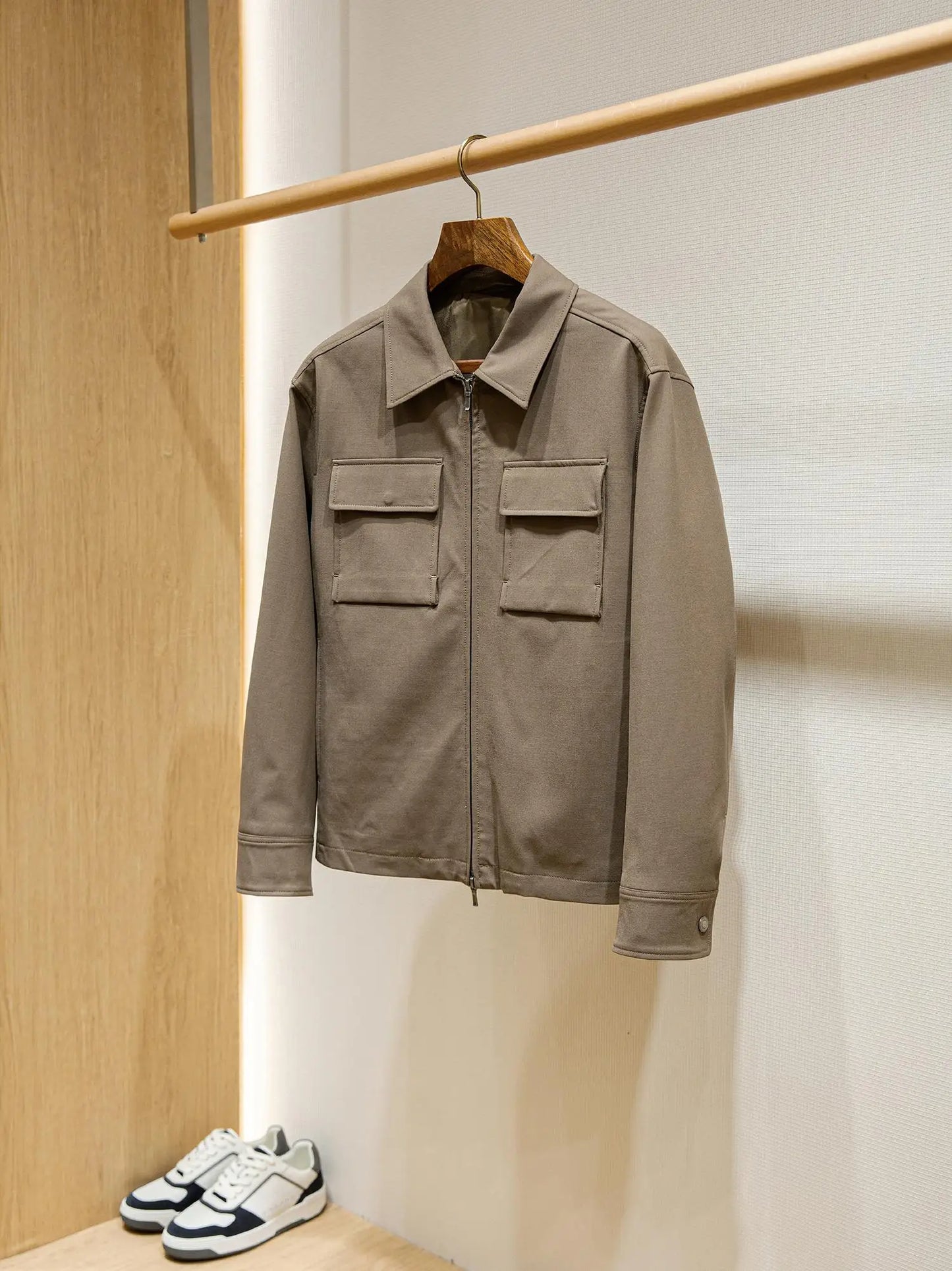 Italian Style Flannel Wool Blend Fabric LP Spring Men's Business Casual Collar Jacket Coat Thin Long Sleeve Standard Fit