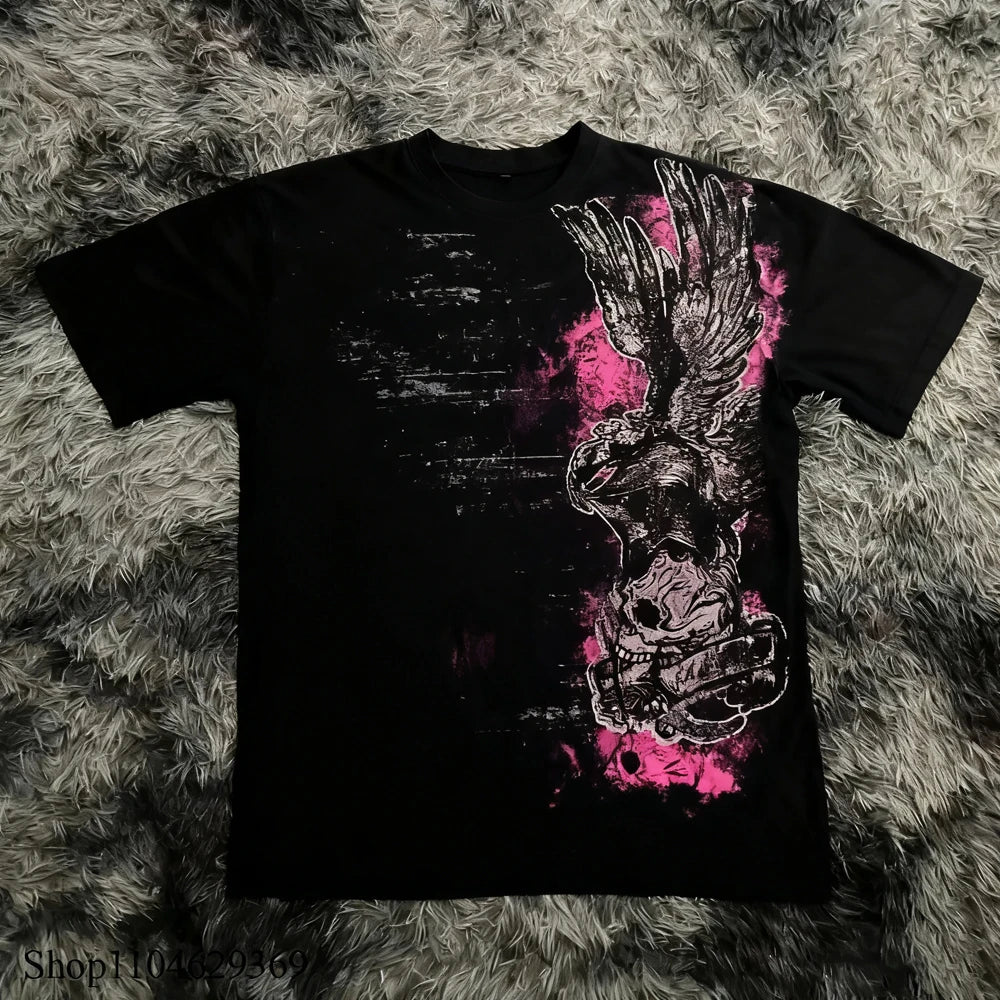 Retro Classic Gothic Style T-shirt Print Oversized Shirt High Street Shirts Gothic Round Neck Cotton Tops New Mens Women T Shirt