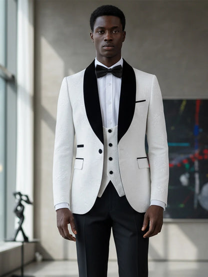 ST Cassy High Quality white party outfit for man luxury Retro carving Slim Fit Tuxedo Prom Suit Fashion Male Groom Wedding