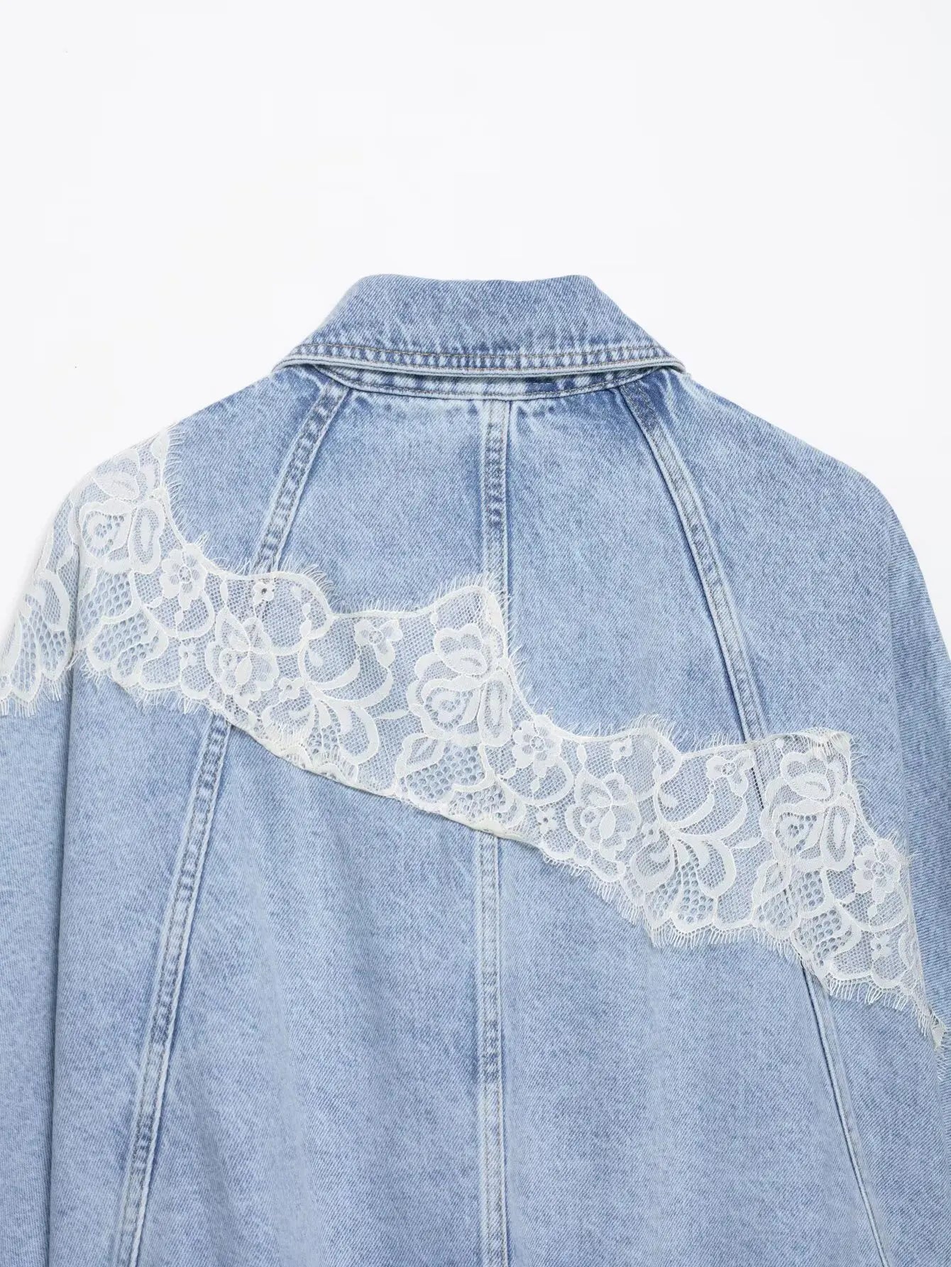 Willshela Women Fashion Denim Lace Patchwork Single Breasted Jackets Vintage Lapel Neck Long Sleeves Female Chic Lady Outfits