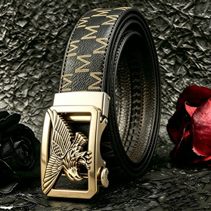 POYYAS Stylish Metal Buckle Men Belt for Women Printed Letter Animal Alloy Buckle - Fashion Daily Decoration Jeans Belt - Fashion Letter M Pattern Design Perfect Accessory for Business and Casual Belt