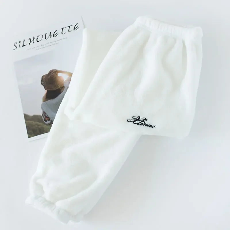 Couples' autumn and winter warm pants home pants ladies pajamas bottoms flannel thick coral fleece couple pants men