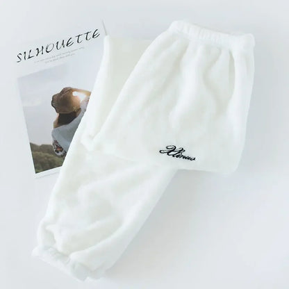 Couples' autumn and winter warm pants home pants ladies pajamas bottoms flannel thick coral fleece couple pants men