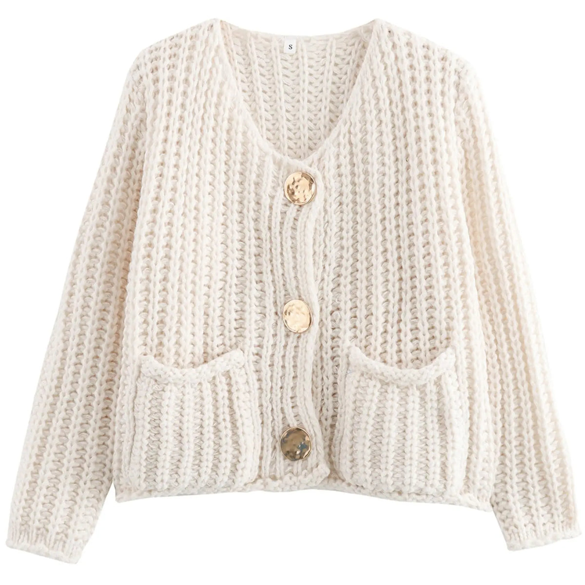 Womens Cropped Cardigan Sweater Button Down Chunky Knit Sweater Long Sleeve Fall Open Front Cardigan