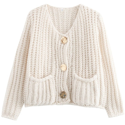 Womens Cropped Cardigan Sweater Button Down Chunky Knit Sweater Long Sleeve Fall Open Front Cardigan