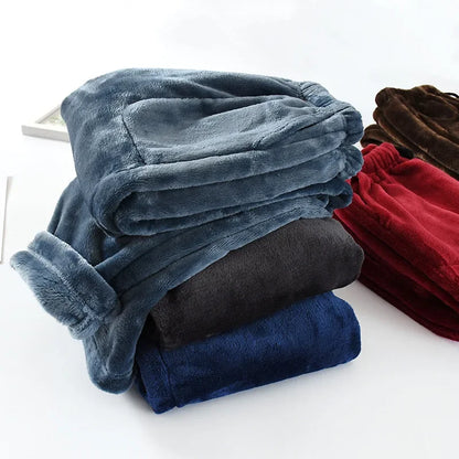 Autumn and Winter Thickened Flannel Pajama Bottoms Pants Men's Thickened Coral Fleece Loose Large Size Warm Homewear Pants
