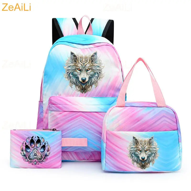 3pcs White Puppy Maltese Dog Colorful Backpack with Lunch Bag for Women Student Teenagers Rucksack Casual School Bags Sets