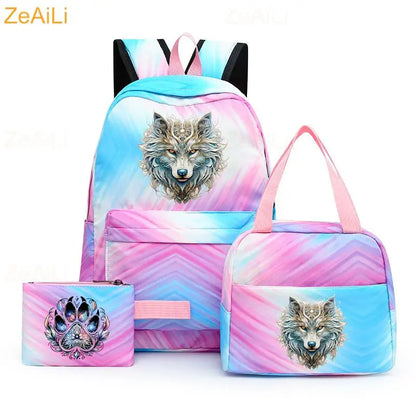 3pcs White Puppy Maltese Dog Colorful Backpack with Lunch Bag for Women Student Teenagers Rucksack Casual School Bags Sets