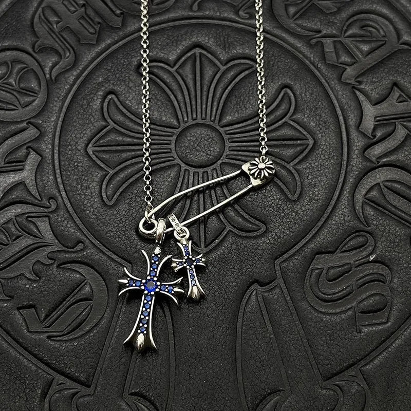 Antique Trendy Xuan Kao Luo Xin Retro Double Cross Pin Necklace Men and Women Personality Collarbone Chain Mix and Match Interne