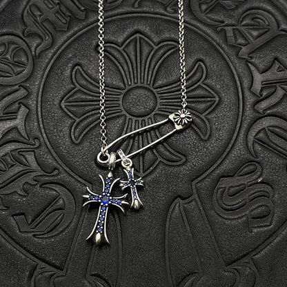 Antique Trendy Xuan Kao Luo Xin Retro Double Cross Pin Necklace Men and Women Personality Collarbone Chain Mix and Match Interne