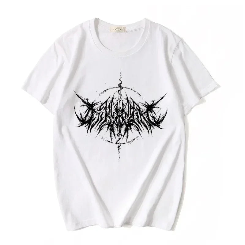 Women T-shirt 90s Vintage Hip Hop Streetwear Kawaii Fashion Casual Tops Men's T Shirt Lightning Letter Print Y2K Goth Punk