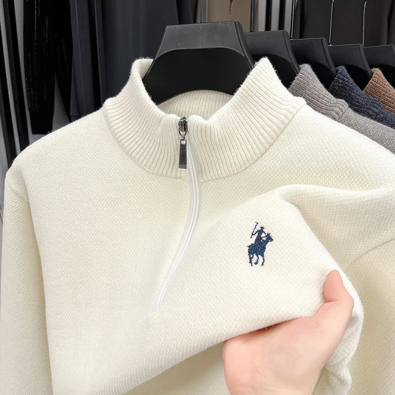 High-End Men New Long-Sleeved Knitwear Stand Collar Zipper Pony Embroidery British Style Leisure Snug Hot-Selling Men's Clothing