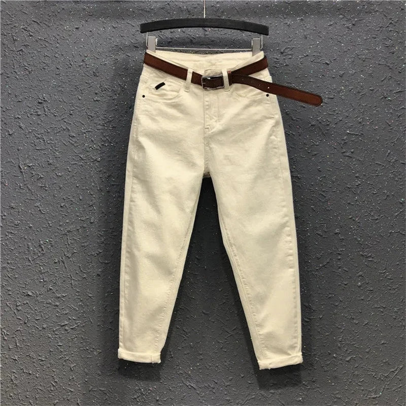 High Elastic Large Size Jeans Women's Casual Haren Pants 2023 Spring Summer Korean Ankle-Length Denim Pants Lady High Waist Jean
