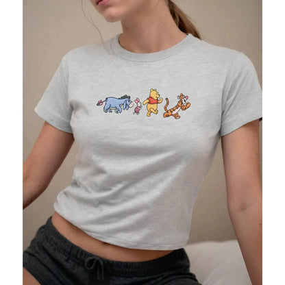 Trendy Anime Character Winnie The Pooh Short Sleeved Shirt, Cotton Short Sleeved Streetwear, Fashionable Children's mom T-shirt