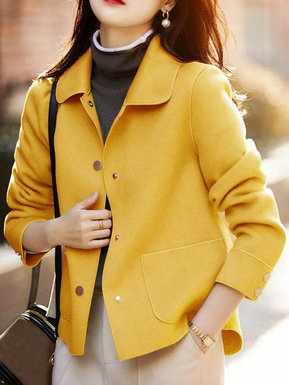 Classic Solid Short Woolen Coats for Woman Autumn Winter Warm Woman Clothing Button Up Female Coat Outfits New In Outerwears