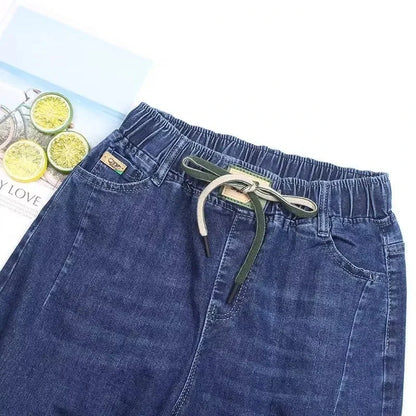 Women's Jeans Streetwear 2025 Spring Autumn New Elastic high waisted Harun pants Female Pocket Casual Denim Nine points Pants