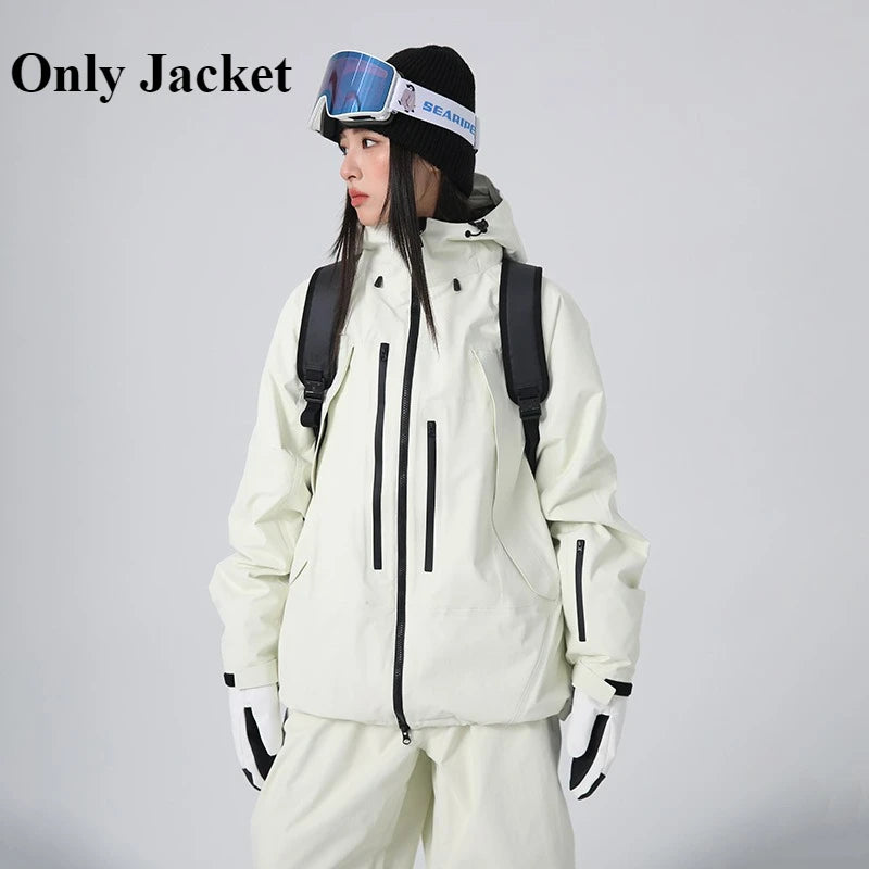 2026 New Women Skiing Jackets Loose Zipper Hooded Windproof Breathable Waterproof Ski Tops Outdoor Men Sports Snowboarding Coats