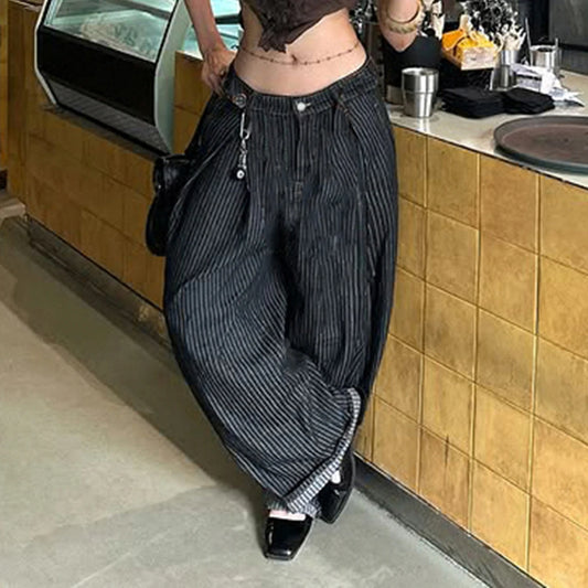 SUCHCUTE Women Striped Relaxed Fit Jeans Retro Low Rise Wide Leg Denim Pants Grunge Loose Trousers 2026 Spring Y2K Clothes 2026