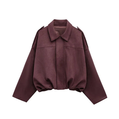 MUJER 2025 Suede Bomber Jackets for Women Outerwears Oversized Jacket Woman Streetwear Zip Women's Coats Padded Varsity Jackets