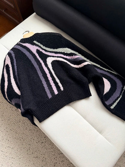 Autumn Winter Fashion Indoor Casual Geometric Knitting Pullovers Women's O-Neck Long Sleeve Loose Warm Inner Cloth Sweaters
