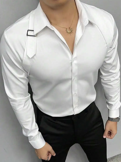 Men's Solid White Long Sleeve Button-Up Shirt Casual Business Style
