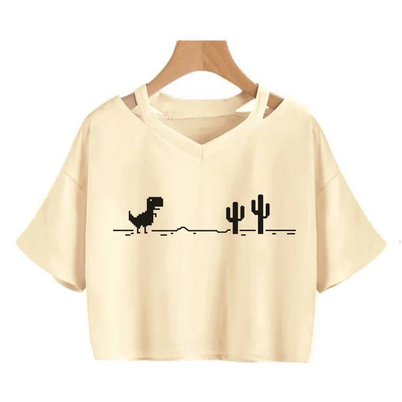 2000s Y2k Print Women Tee Shirt Harajuku Gothic Cropped Mange Tshirt Funny Graphic T-shirt Korean Style Casual Crop Tops Female