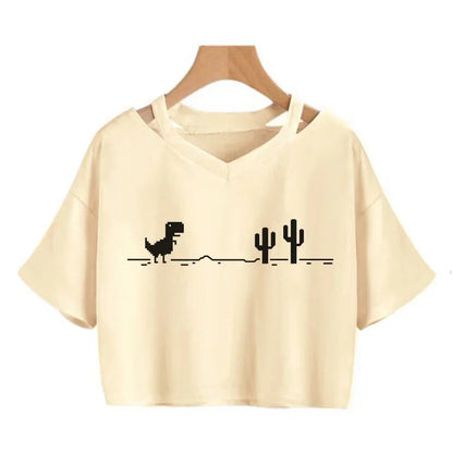2000s Y2k Print Women Tee Shirt Harajuku Gothic Cropped Mange Tshirt Funny Graphic T-shirt Korean Style Casual Crop Tops Female