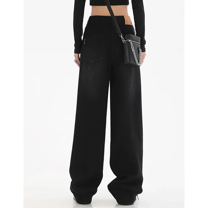 Female Classic Retro High Waist Baggy Jeans Women Korean Daily Straight Leg Denim Trousers Girls Comfortable Long Pants